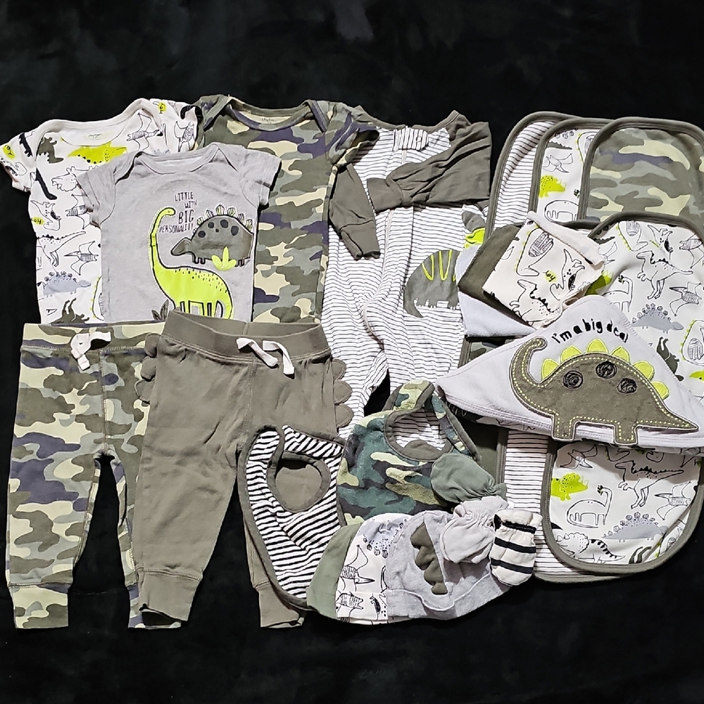 Dinosaur Baby Clothing Set with Camouflage and Stripes
